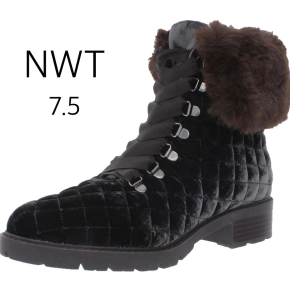 NWT (7.5) Isaac Mizrahi brown fur ankle boots Leanna BM new suede quilted laceup - Picture 3 of 15
